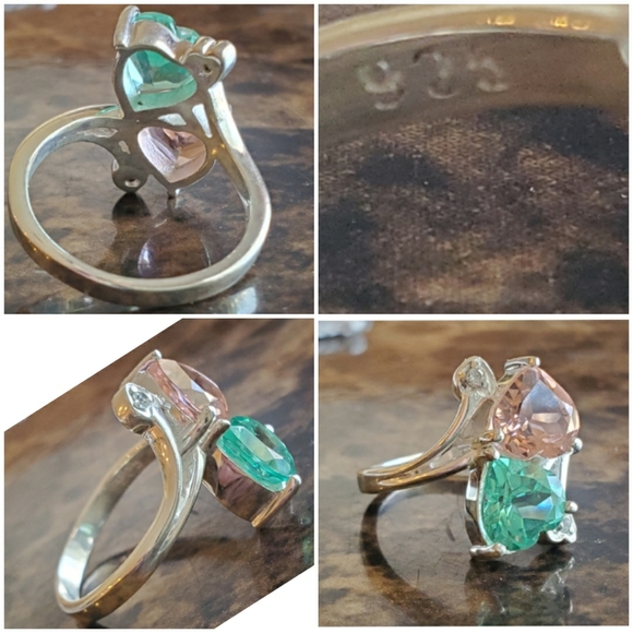 Genuine Green Tourmaline/Peach Morganite Ring 7.5 - Picture 5 of 7